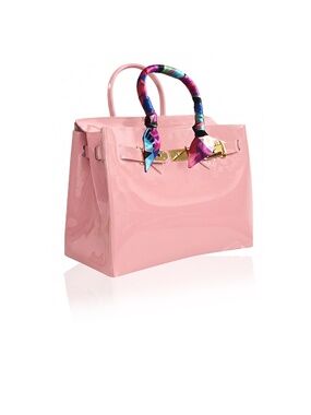 New Blush Pink Jelly Satchel Bag with Scarf Handle & Gold Hardware